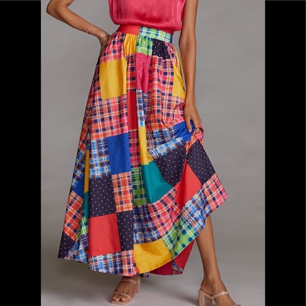 NWT Anthropologie Maeve Patchwork A-Line Maxi Bohemian Skirt